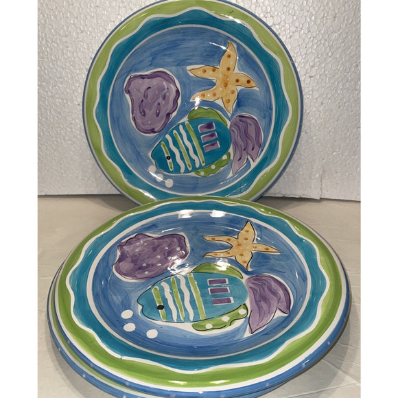 Hausenware China Sea LIfe Design Set Of 3 Dinner Plate 10 1/2" Mary J Mitchell - Picture 1 of 5